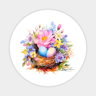 Nest of bird with eggs and flowers Magnet